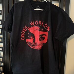 Cruel World Black Tee with Red Graphic